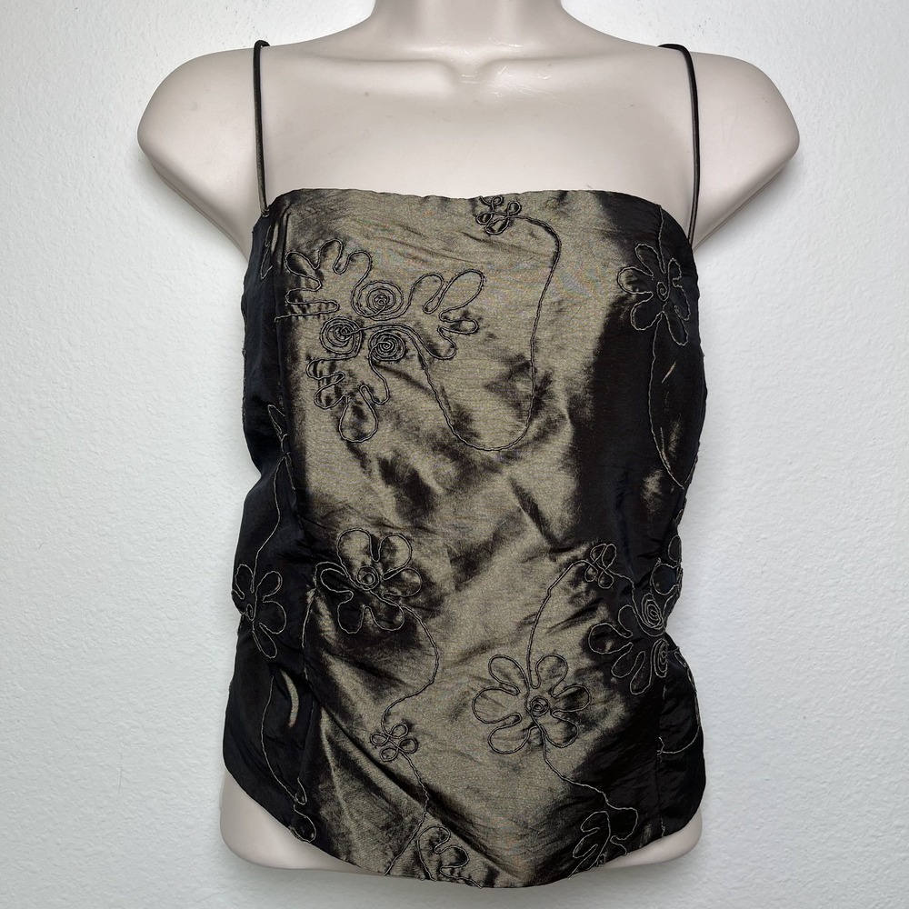 J.R Nites Women Satin Jacquard Top Brown Green‎ Square Neck Glam Party Crop Date